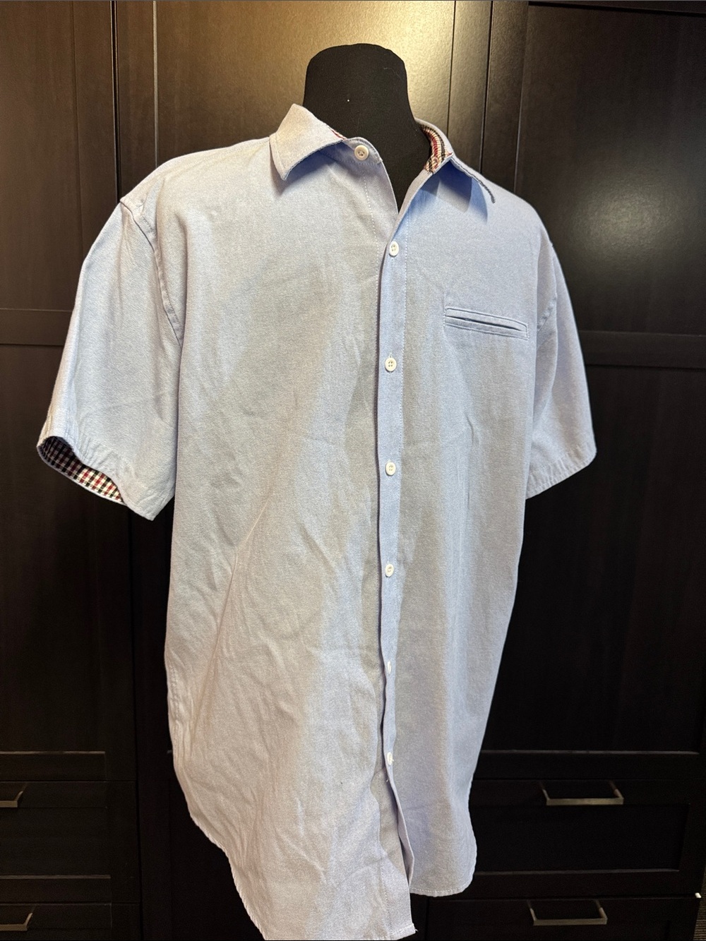 Casual Short-Sleeve Light Blue Button-Down Shirt